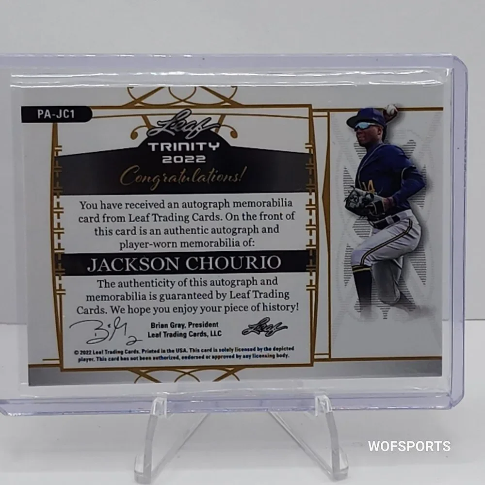 2022 Leaf Trinity Jackson Chourio 43/99 Auto Relic Memorabilia Card